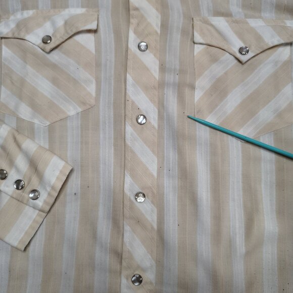 VINTAGE Wrangler Shirt Pearl Snap Long Sleeve Striped Long Tails Size 18.5-36 - Picture 4 of 12